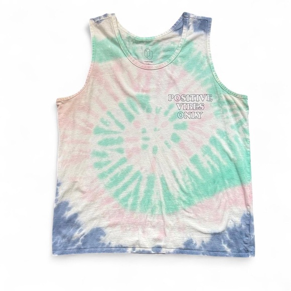 Original Use Other - Original Use Green & Blue Tie-Dye Positive Vibes Only Muscle Tank Top — LARGE